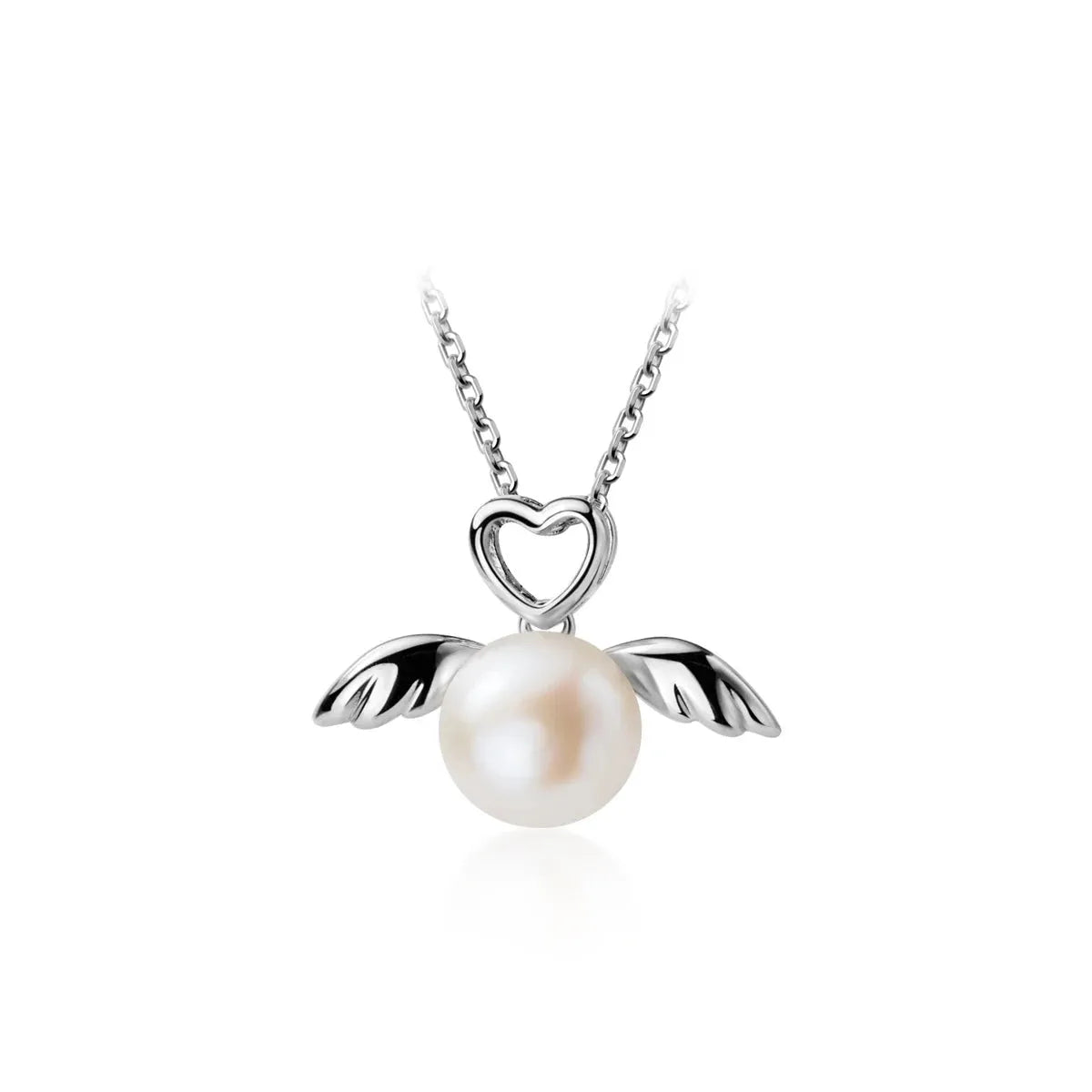 Elegant Natural Pearl Silver Wing Love Hearts Pendant
