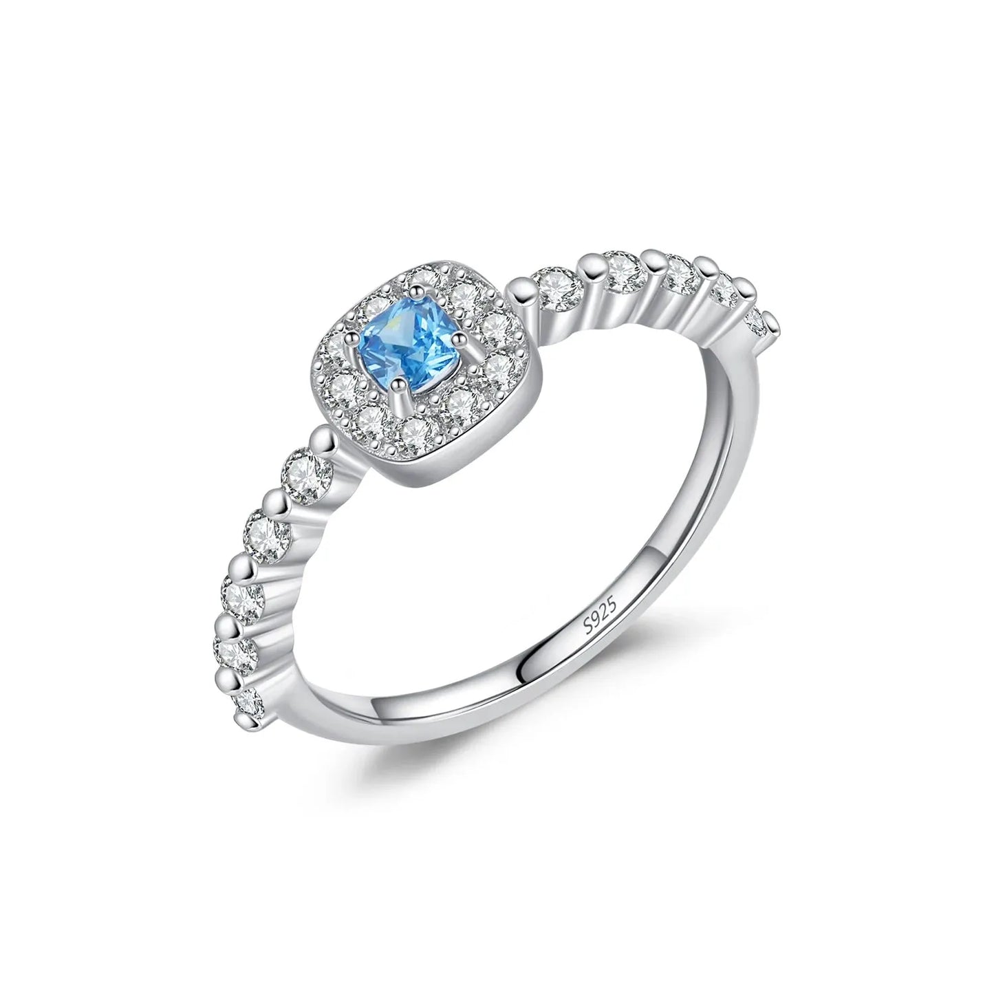 Silver Classic Sparkling Square Blue Zirconia Finger Ring
