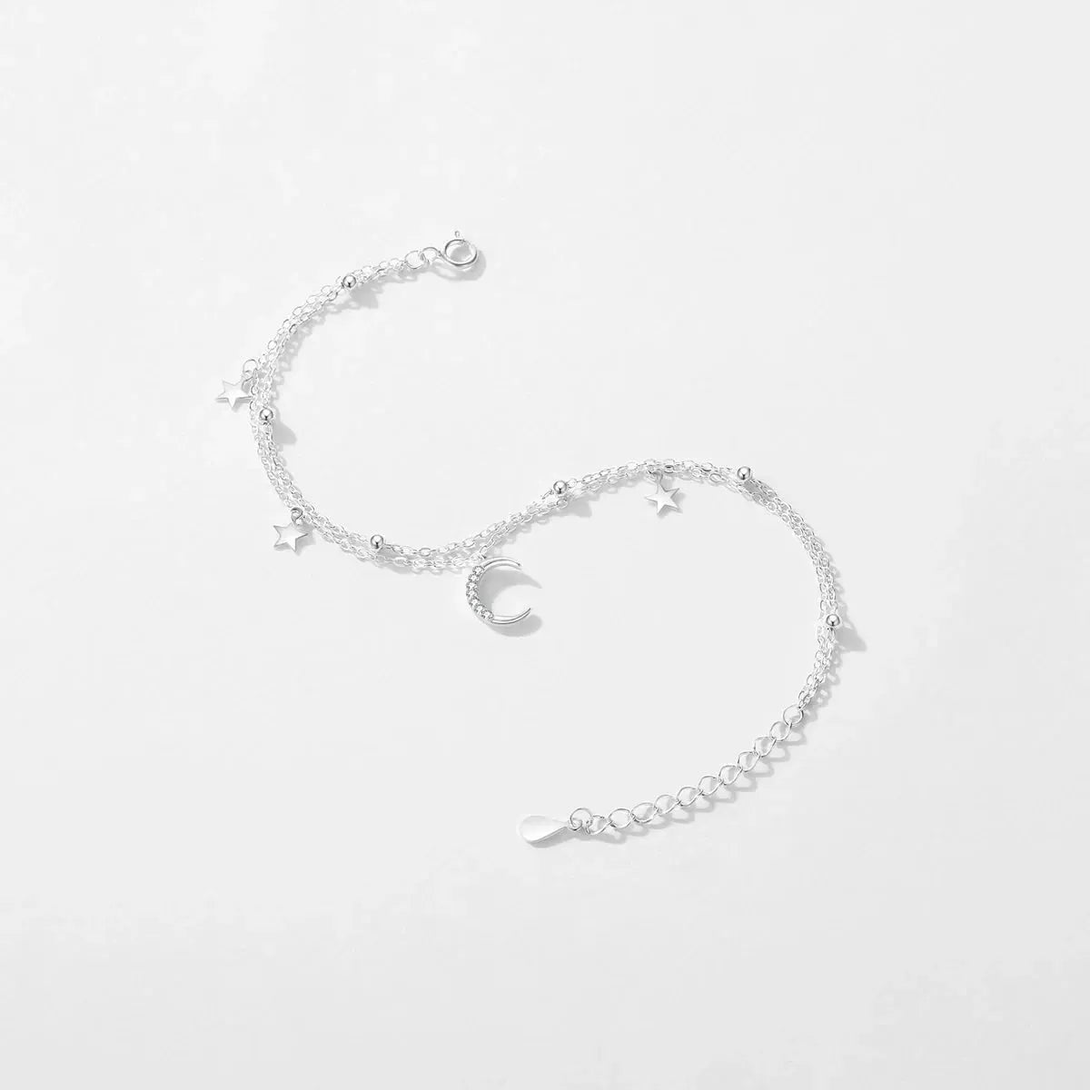 Silver Bead Stars And Moon Bracelet