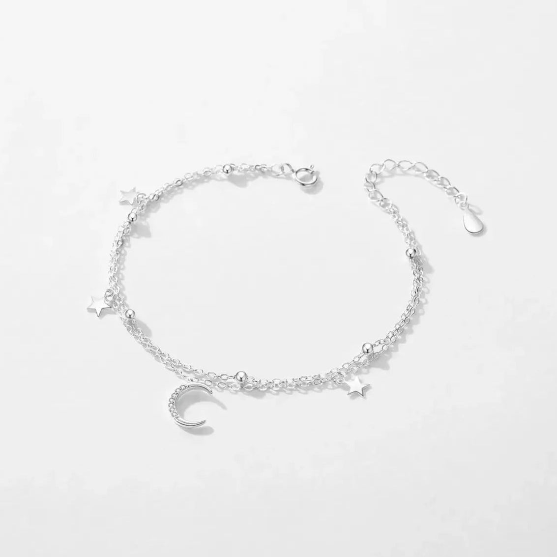 Silver Bead Stars And Moon Bracelet