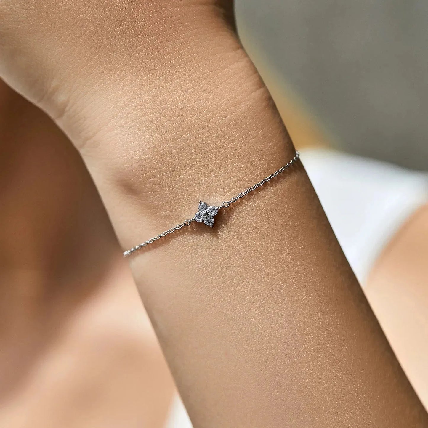 925 Sterling Silver Stackable Four Leaf Clover Bracelet